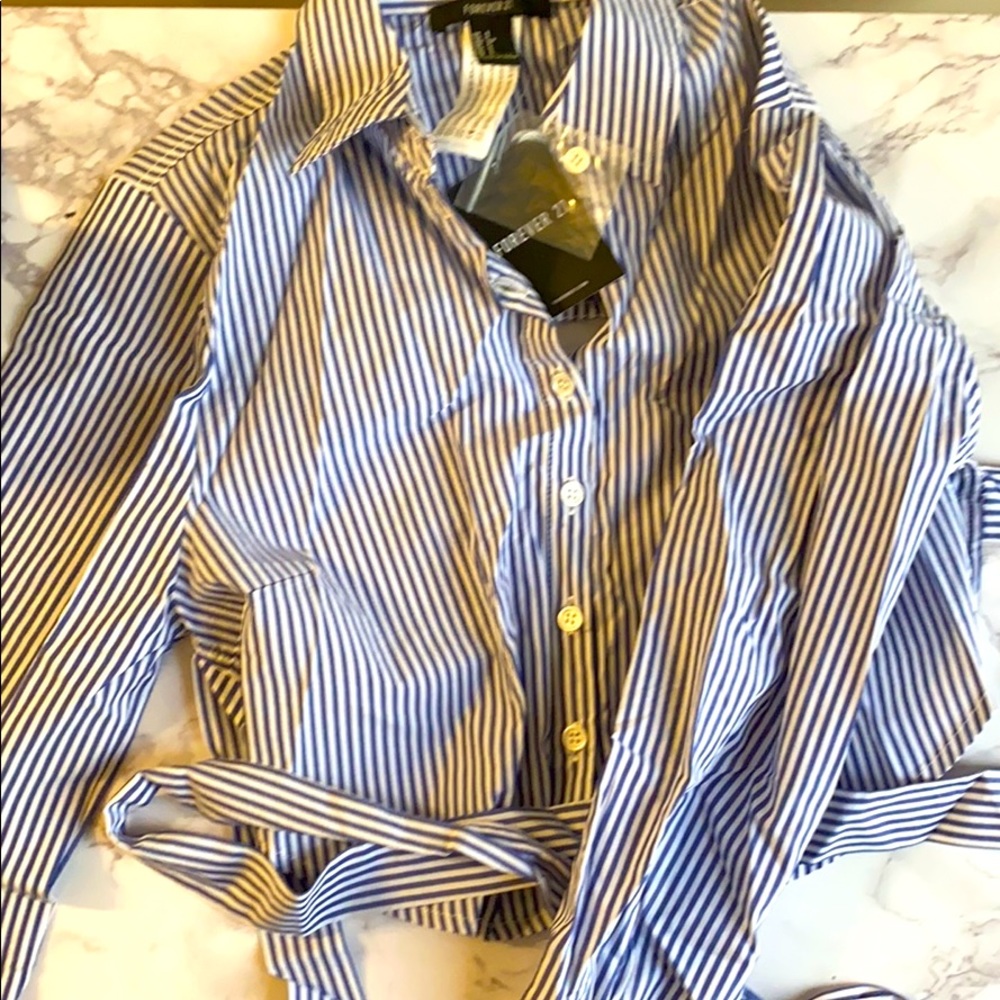 Forever 21 Cropped Striped Backless Collared Top